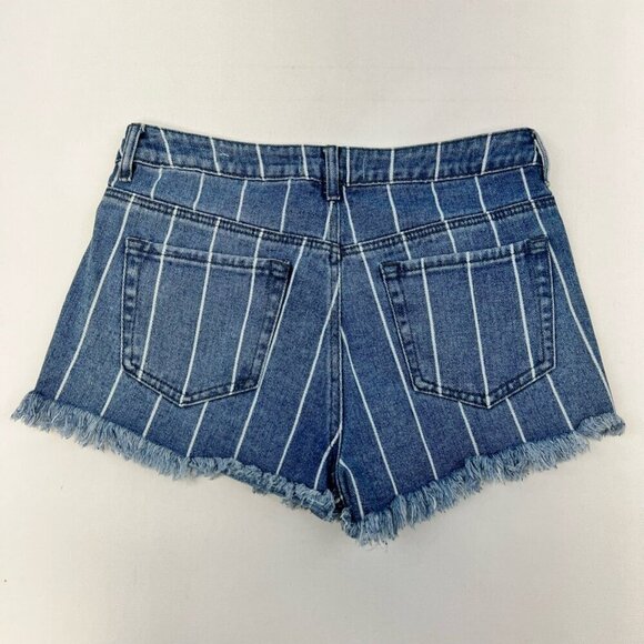 Pacsun Womens High Rise Festival Jean Shorts Cut-Off Blue/White Stripe 28 Waist - Picture 2 of 11